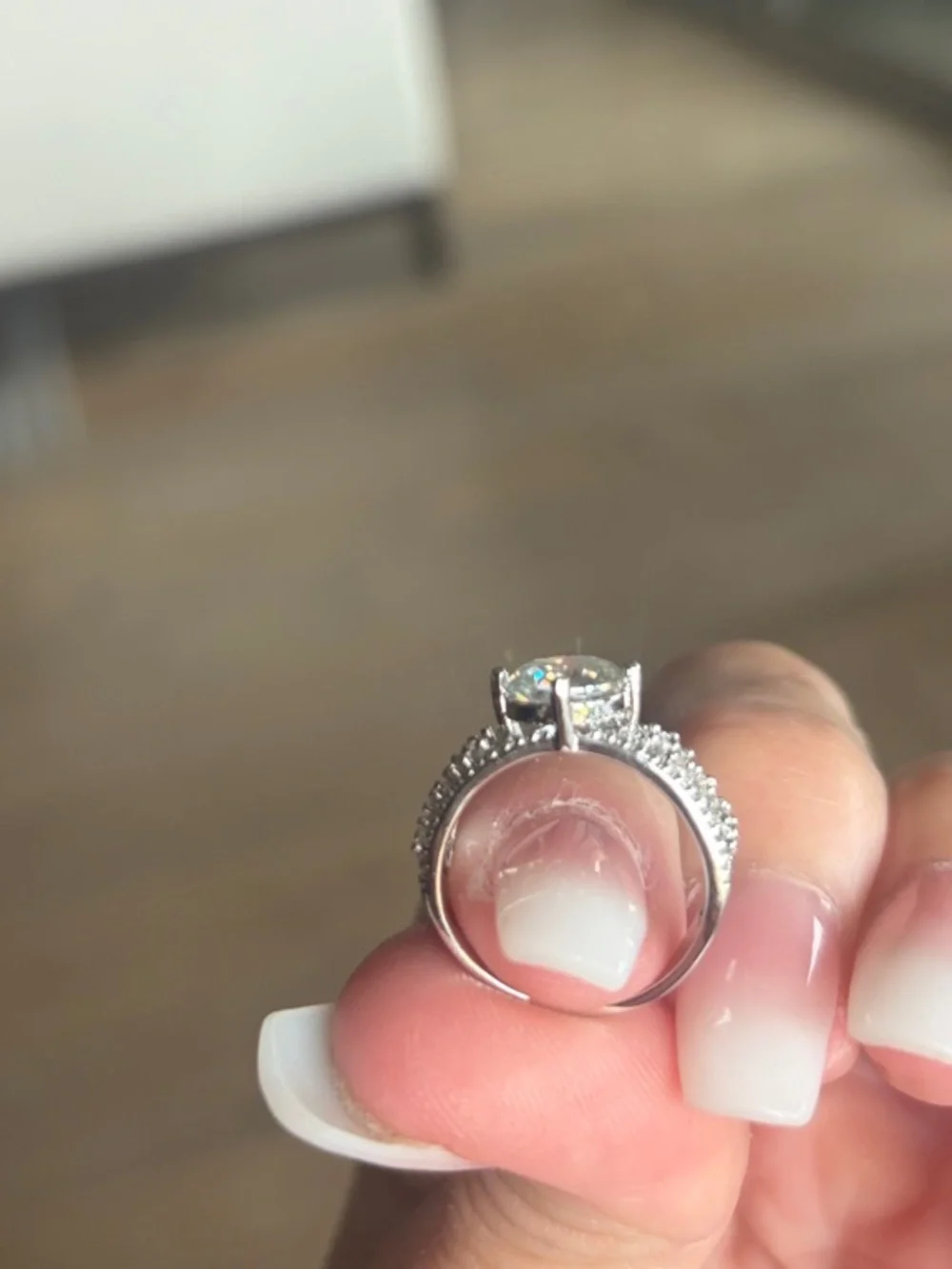 Silver-Tone Crystal Engagement Ring - Sparkling White Stone - Picture 4 of 5